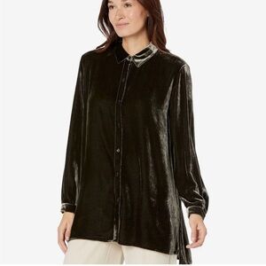 Eileen Fisher Black Velvet Classic Collar Long Shirt size 1X